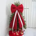 Large red Christmas bow with white streamers for tree topper decoration, 60cm width - White Streamer Style (EJ0241S) / 145CM Size / Red
