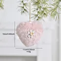 Soft pink plush heart Christmas ornament featuring a white snowflake and wooden button - Pink Heart