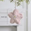 Soft pink plush star Christmas tree hanging ornament with white snowflake and button detail - Pink Star