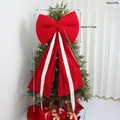 Large red Christmas bow with white streamers for tree decoration, 60cm wide size - Plaid Texture Style (EJ0241S) / 145CM Size / Red