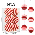 6-pack set of 2.36-inch red and white striped flocked Christmas ball ornaments - Set of 6 / Red
