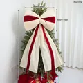 Large cream and red polka dot Christmas bow tree topper decoration with long streamers - Polka Dot Decor Style (EJ0241S)