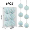 6-piece light blue and white striped plush Christmas balls set for holiday decor - Set of 6 / Blue