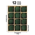 Set of 12 flocked 8cm dark green Christmas balls with dimensions and weight info - Set of 12 / Dark Green