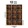 Set of 12 coffee brown flocked 8cm Christmas ball ornaments with detailed dimensions - Set of 12 / Brown
