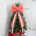 Large Christmas bow topper with red green and white ribbons for holiday tree decoration - Sequin Decor Style (EJ0241S)