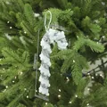 Silver Christmas candy cane ornament with white fluffy trim for tree decoration - Small Candy Cane / Silver