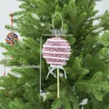 Festlicher rosa Glitzer-Schaumstoff-Lutscher Weihnachtsbaumschmuck mit Schleife - Gestreifter Lollipop (EJ0220S) / Rosa