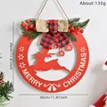 Christmas wooden door hanging sign with red berries, plaid bow and reindeer design 30cm - Red Hollow Reindeer Style (XM-0030-004)