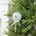 Decorative white foam Christmas lollipop hanging ornament with silver glitter and pom-poms - Lollipop / Silver