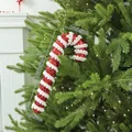Large red and white glitter foam Christmas candy cane ornament with size annotations - Large Candy Cane / Red