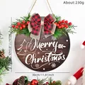 Christmas wooden door plaque with red berries plaid bow 30cm festive home decoration - Dark Wood Grain Style (XM-0030-001)