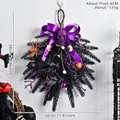 Spooky Halloween skull wreath with purple bow and black pine branches, 38x30cm - Purple Bow Skull Wreath (38*30CM) / 38*30cm / Purple