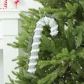 Large silver glitter foam candy cane Christmas tree ornament, sized 26cm by 11cm - Large Candy Cane / Silver