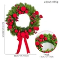 Ghirlanda di Natale verde con sfere di velluto rosso e grande fiocco per decorazione porta - Ghirlanda Classica Rosso Verde (XM-0016) / 62cmx45cmx13cm