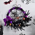 Purple Halloween wreath with skeleton, spiders, and ornaments for door decor. - Skull Spider Ball Wreath (Ordinary) / 45CM-1