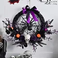 Purple Halloween wreath with skull and spider, 50cm spooky door decoration - Purple Rose Skull Spider Wreath (Ordinary) / 45*50cm