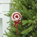 Large red and white glitter foam lollipop Christmas tree ornament with velvet bow detail - Lollipop / Red