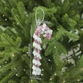 Pink glitter candy cane Christmas tree ornament with white fuzzy swirls, 15cm tall - Small Candy Cane / Pink