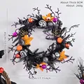 45cm Halloween wreath with purple branches, black roses, and decorative skulls - Purple Branches Black Rose Wreath (45CM-2) / 45CM-2 / Purple