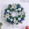 Ghirlanda di Natale blu e argento da 35 cm con ornamenti e fiori per decorazioni porta - Ghirlanda di Fiori di Seta Blu Argento (XM-0029-001)