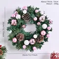 Ghirlanda di Natale verde artificiale da 35cm con palline rosa e bianche e pigne naturali - Stile Sfera Rosa e Bianca e Pigna (XM-0029-006)