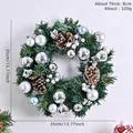 Ghirlanda natalizia decorativa con palline d'argento e pigne, diametro di 35 cm - Stile Sfera Blu e Argento e Pigna (XM-0029-007)