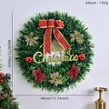 Ghirlanda di Natale verde da 40 cm con fiocco rosso e scritta dorata - Stile Fiocco Rosso Merry Christmas (021)