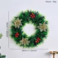 Ghirlanda di Natale verde artificiale 28cm con stelle di Natale d'oro e bacche rosse - Stile Fiore Cavo Oro (003)