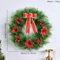 Ghirlanda di Natale verde da 40 cm decorata con un grande fiocco glitterato rosso e bacche - Stile Fiocco Glitterato Rosso (006)