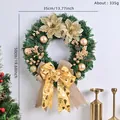 Elegante ghirlanda natalizia con palline dorate, fiori e fiocco per decorazione porta - Ghirlanda di Natale con Fiocco Oro (007)