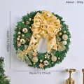 Ghirlanda Natalizia Artificiale da 35cm con Palline Dorate e Grandi Fiocchi Decorativi - Ghirlanda con Fiocco in Rete Dorata (010)