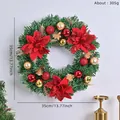 Ghirlanda natalizia da 35 cm con stelle di Natale rosse e palline dorate festive per porte - Ghirlanda di Poinsettia Rossa e Sfere Oro (011)