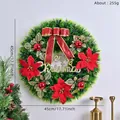 Ghirlanda di Natale da 45 cm con fiocco rosso, stelle di Natale e scritta Merry Christmas - Ghirlanda con Grande Fiocco Rosso Glitterato (016)