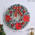 Ghirlanda natalizia da 45 cm con stelle di Natale rosse e scritta dorata Merry Christmas - Ghirlanda Rossa Innevata (017)