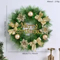 Ghirlanda di Natale verde 40cm con palline dorate, fiocchi e Merry Christmas - Ghirlanda di Paillettes Dorate (014)