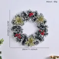 Ghirlanda di Natale da 28cm con tinsel bianco e nero, bacche rosse e fiori dorati. - Ghirlanda in Festone Bianco e Nero con Bacche Rosse (001)