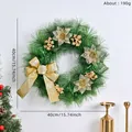 Ghirlanda natalizia verde da 40cm con grande fiocco dorato e fiori scintillanti - Ghirlanda con Fiocco Glitterato Oro (005)