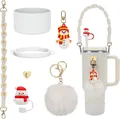 Set de accesorios de muñeco de nieve de Navidad para taza de 40 oz con correa de flores - Blanco Rojo de Navidad