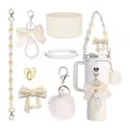 Set de accesorios crema para vasos Stanley con flores, lazos y cadena de perlas - Blanco Crema