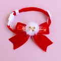 Red velvet Christmas pet collar with bow and pom-pom detail - One Size (16-32cm) / Red Christmas