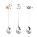 Ensemble de cuillères à dessert en acier inoxydable 304 motif chat et poisson mignon - Ensemble de 3 cuillères chat et poisson (B) / Lot de 3