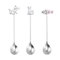 Ensemble de cuillères à café en acier inoxydable motif chat et poisson de dessin animé - Ensemble de 3 cuillères chat et poisson (C) / Lot de 3