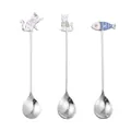 Lot de cuillères à café mignonnes en acier inoxydable avec motifs de chat et poisson - Ensemble de 3 cuillères chat et poisson (D) / Lot de 3