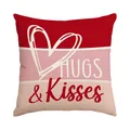Valentine's Day cushion cover with romantic heart pattern and Hugs & Kisses text print - 45x45cm (No Insert) / Tri-Color Stitching (BZ665)