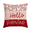 Romantic Valentine's Day throw pillow cover with Hello Valentine text and heart patterns - 45x45cm (No Insert) / Red And Pink Stitching (BZ666)