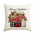 Christmas throw pillow cover with floral festive design and Merry Christmas text - Merry Christmas Floral Style (BZ677) / 45x45cm (No Insert) / Off White