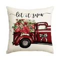 Christmas decorative pillowcase with vintage red truck and let it snow holiday print - let it snow Vintage Pickup Truck (BZ680) / 45x45cm (No Insert) / Off White