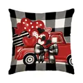 Valentine's Day cushion cover with vintage red truck and hearts on buffalo plaid - Red Pickup Truck Buffalo Plaid Style (BZ682) / 45x45cm (No Insert) / Black and White Plaid