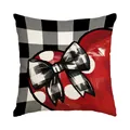 Valentine's Day throw pillow cover featuring a red heart and checkered bow - Red Heart Bow Black and White Plaid (BZ683) / 45x45cm (No Insert) / Black and White Plaid